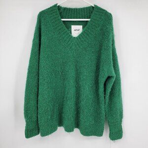 Aerie Off Duty Fuzzy Dark Green V Neck Long Sleeved Pullover Sweater Shirt Small